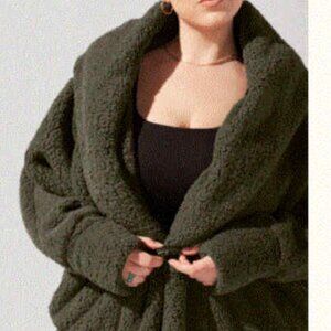 PopFlex Faux Sherpa Cocoon Coat - Olive